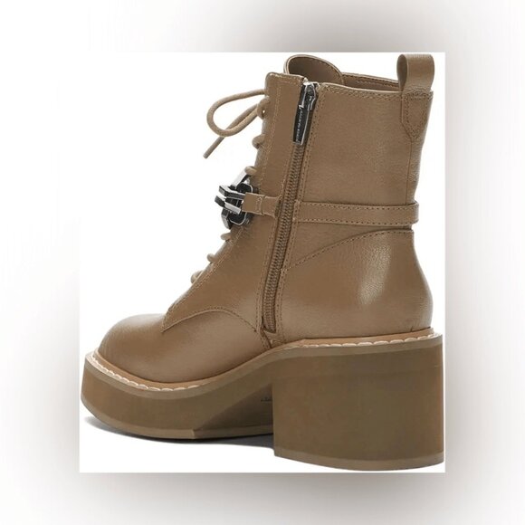 NWT Vince Camuto Keltana Combat Boot Tan Leather Tie Ankle Boot Size 8.5 Women - Picture 2 of 5